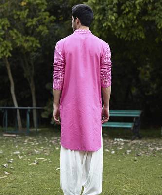 Pink embroidered mirror work georgette yasir kurta (rani pink) 2
