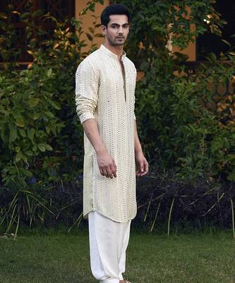 Green embroidered mirror work georgette yasir kurta (mint green) 3