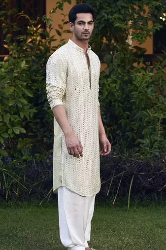 Green embroidered mirror work georgette yasir kurta (mint green)