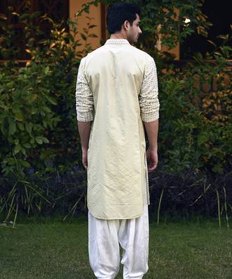 Green embroidered mirror work georgette yasir kurta (mint green) 4