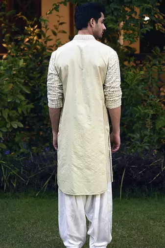 Green embroidered mirror work georgette yasir kurta (mint green)