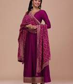 Trendmalls Vichitra Silk Anarkali Suit Set with Jacquard Dupatta for Women 