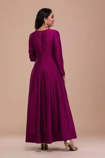 Trendmalls Vichitra Silk Anarkali Suit Set with Jacquard Dupatta for Women 