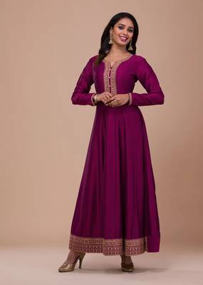 Vichitra Silk Anarkali Suit Set with Jacquard Dupatta for Women  4