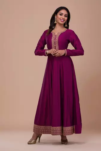 Trendmalls Vichitra Silk Anarkali Suit Set with Jacquard Dupatta for Women 