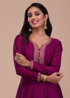 Vichitra Silk Anarkali Suit Set with Jacquard Dupatta for Women  5