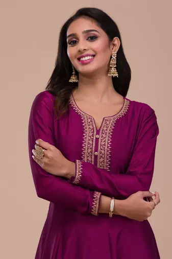Trendmalls Vichitra Silk Anarkali Suit Set with Jacquard Dupatta for Women 