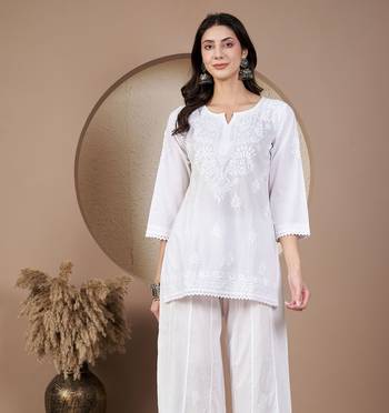 Women white chikankari short kurti 1