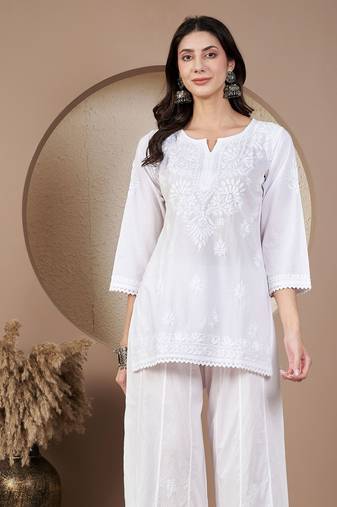 Women white chikankari short kurti