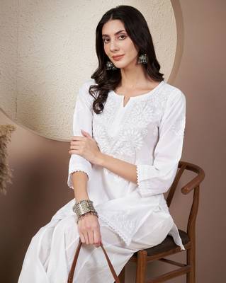 Women white chikankari short kurti 2
