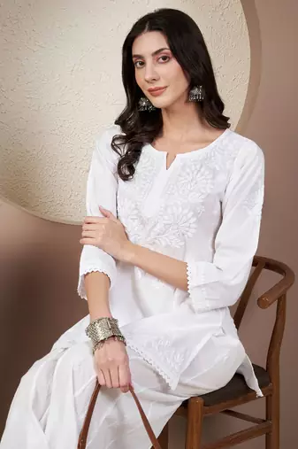 Women white chikankari short kurti