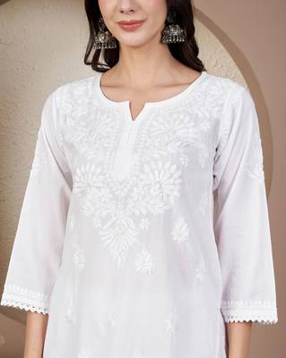 Women white chikankari short kurti 3