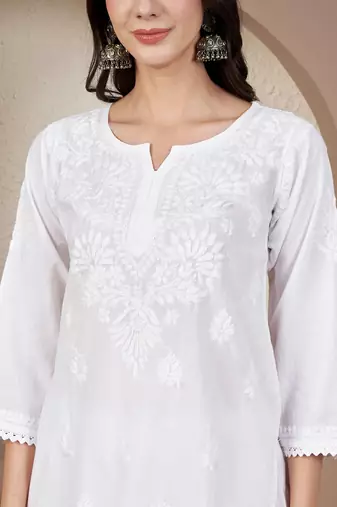 Women white chikankari short kurti