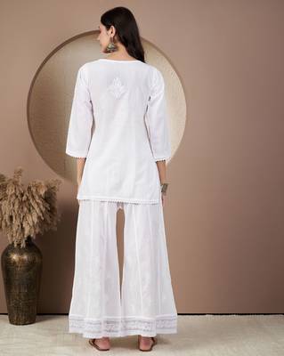 Women white chikankari short kurti 5