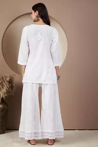 Women white chikankari short kurti