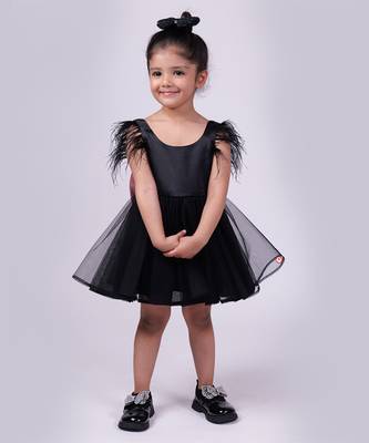 Black plain satin personalised feather dress 1