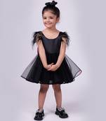Black plain satin personalised feather dress