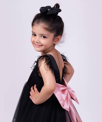 Black plain satin personalised feather dress 2