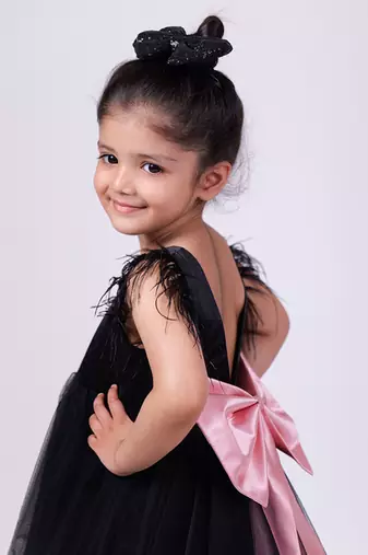 Black plain satin personalised feather dress