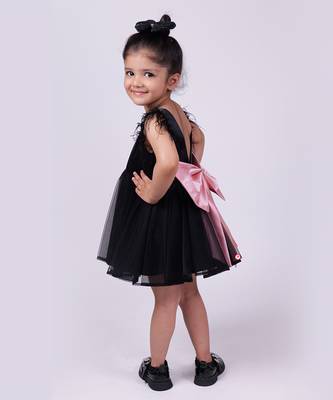 Black plain satin personalised feather dress 3