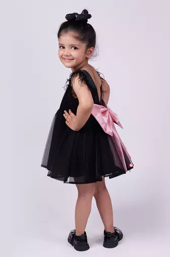 Black plain satin personalised feather dress