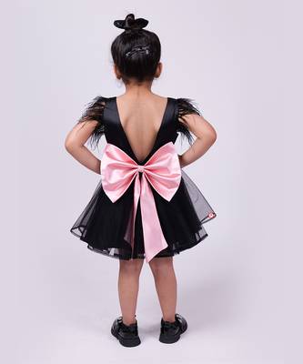 Black plain satin personalised feather dress 4