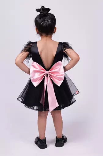 Black plain satin personalised feather dress