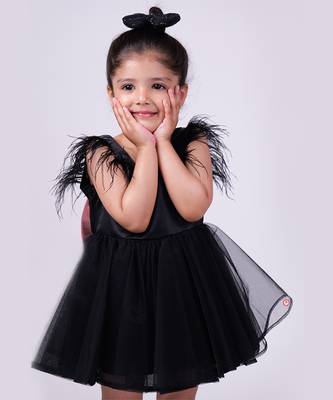 Black plain satin personalised feather dress 5