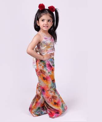 Multicolor printed tussar silk multi color back tie designer coord set 1