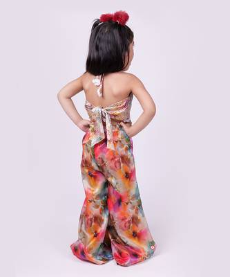 Multicolor printed tussar silk multi color back tie designer coord set 2