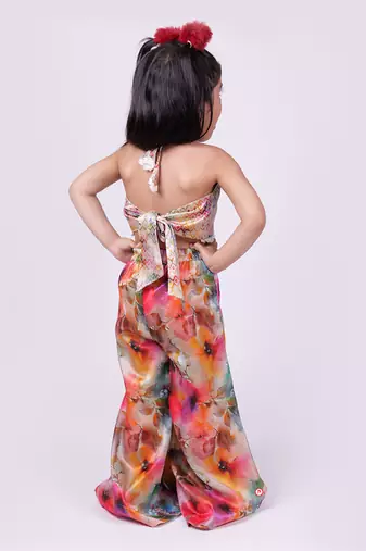 Multicolor printed tussar silk multi color back tie designer coord set