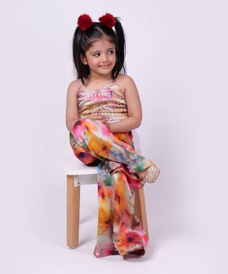Multicolor printed tussar silk multi color back tie designer coord set 3