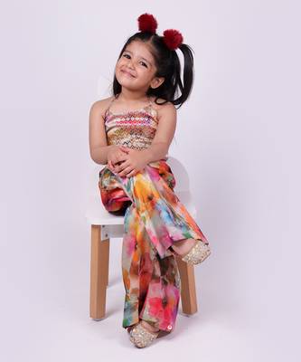 Multicolor printed tussar silk multi color back tie designer coord set 4