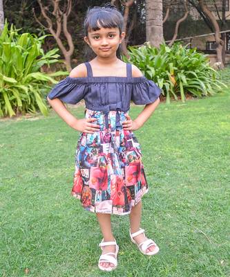 Blue printed cotton contemprary print dress 1