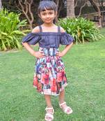 Blue printed cotton contemprary print dress