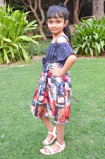 Blue printed cotton contemprary print dress