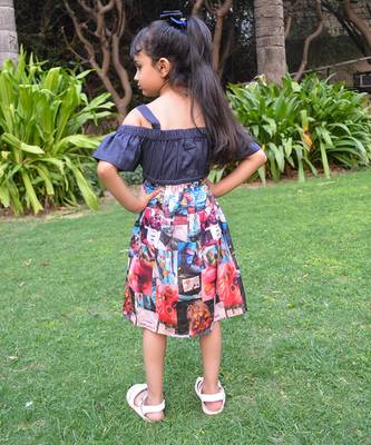 Blue printed cotton contemprary print dress 3