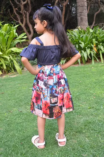 Blue printed cotton contemprary print dress