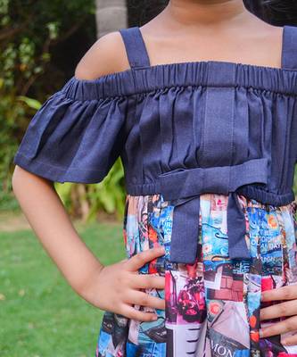 Blue printed cotton contemprary print dress 4