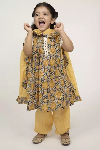 Blue printed cotton pure cotton suit with cotton dupatta