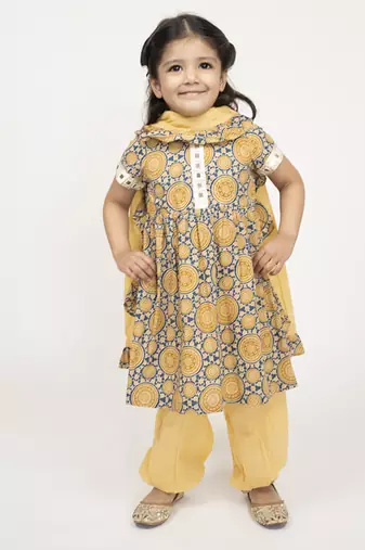 Blue printed cotton pure cotton suit with cotton dupatta