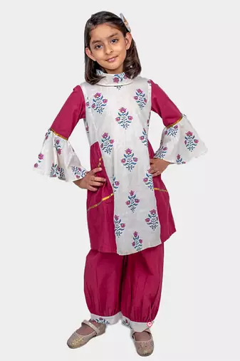 Maroon printed cotton chintz designer suit