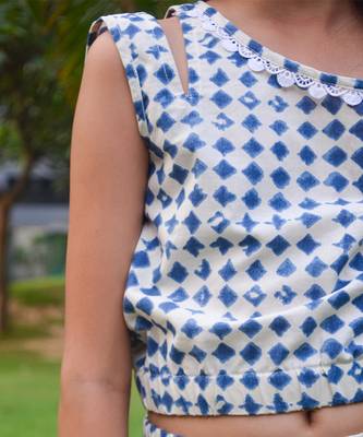 White printed cotton blue stone print coord set 4