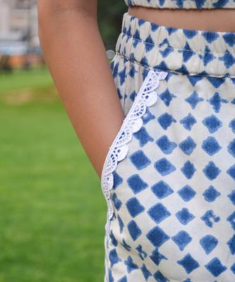 White printed cotton blue stone print coord set 5