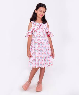 White printed cotton white rainbow cold shoulders 1