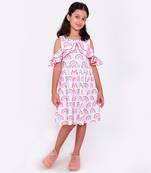 White printed cotton white rainbow cold shoulders