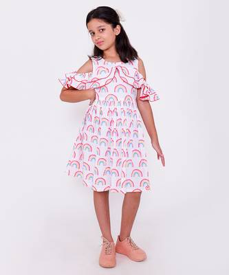 White printed cotton white rainbow cold shoulders 2