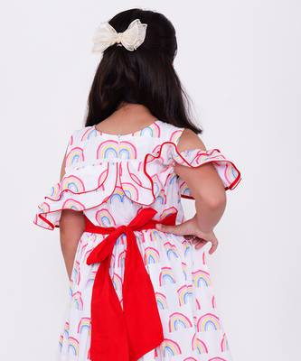 White printed cotton white rainbow cold shoulders 3