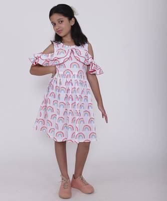White printed cotton white rainbow cold shoulders 4