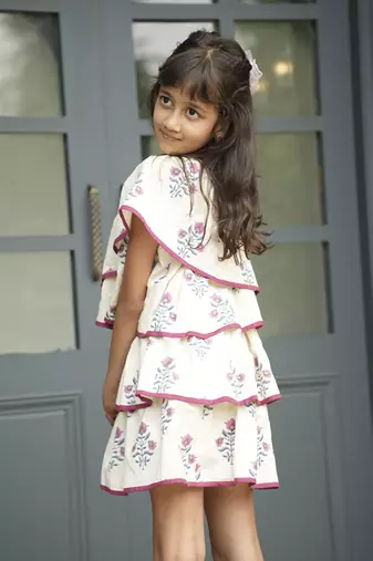 White printed cotton chintz print one shoulder dress
